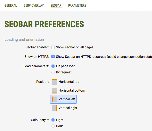 Onglet de configuration de la barre de référencement