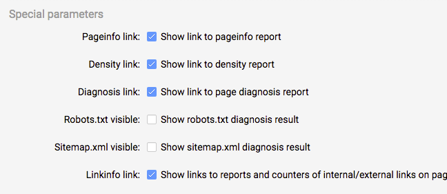 SEObar configuration tab